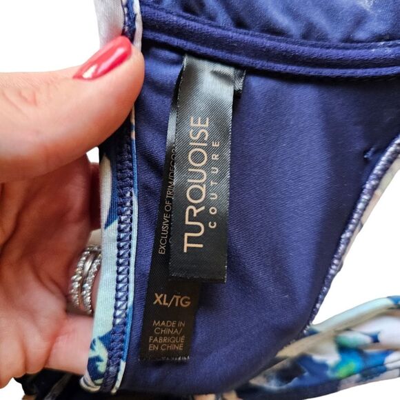 * * Turquoise Couture Blue Floral Bathing Suit Set XL & D Cup - Picture 4 of 9